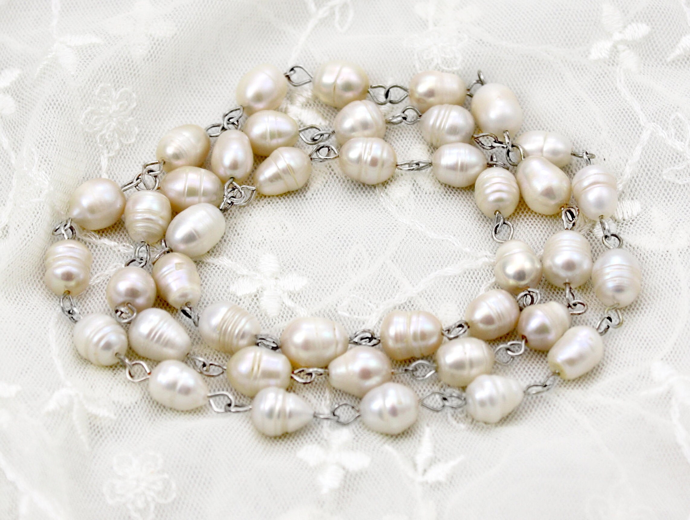 Freshwater Pearl Necklace Rosary Style Jewelry White Pearl - Etsy