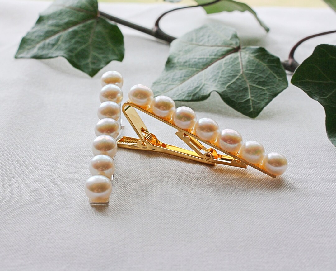 White Pearl Tie Clip, Tie Clip for Groom, Groomsmen Tie Clip, White Tie Clip, Silver Tie Clip