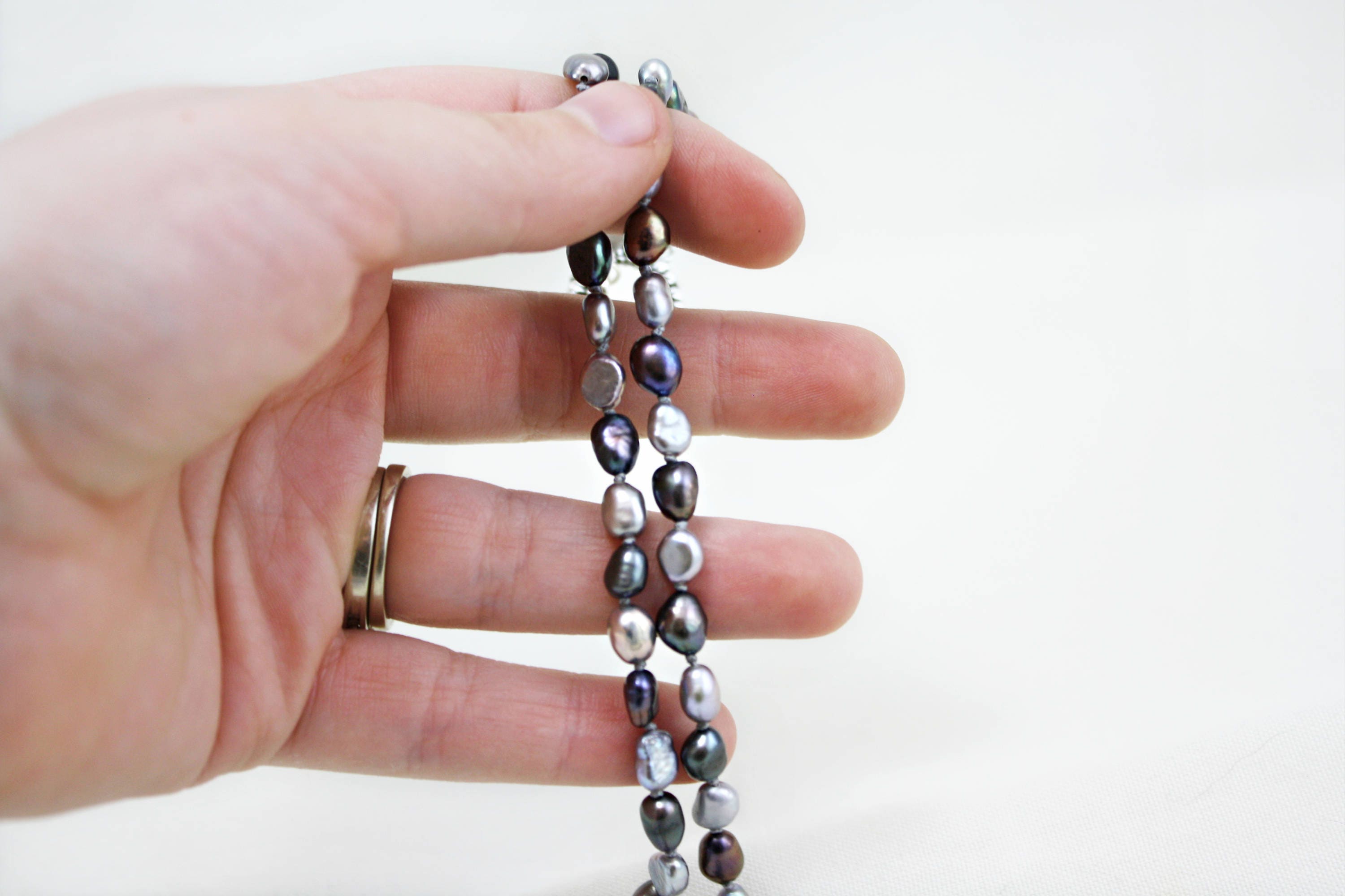 Collana Di Perle D'acqua Dolce Barocche Nere Naturali – 7-13 Mm, Lunghezza 36'' – Placcato Oro - Foto 3