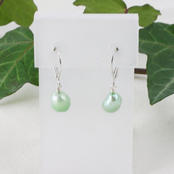 Mint Green Pearl Earrings, Mint Green Drop Earrings, Mint Green Bridesmaid Earrings, Mint Green Wedding Earrings, Baroque Freshwater Pearls