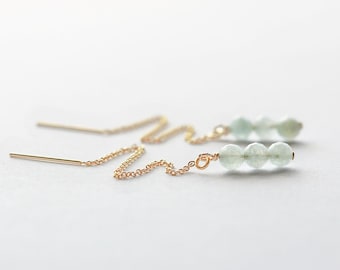 Aquamarine Threader Earrings: 14K Gold Filled, March Birthstone