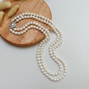 VINTAGE HOLLYWOOD★Double Ring Pearl Necklace Double Strand Pearl Necklace Old Hollywood Vintage Jewelry