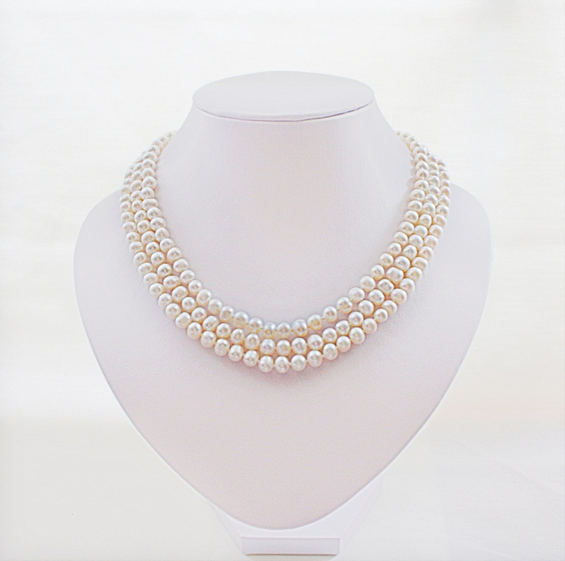 3 Strand Pearl Necklace Multistrand Pearl Necklace 3 Strand - Etsy