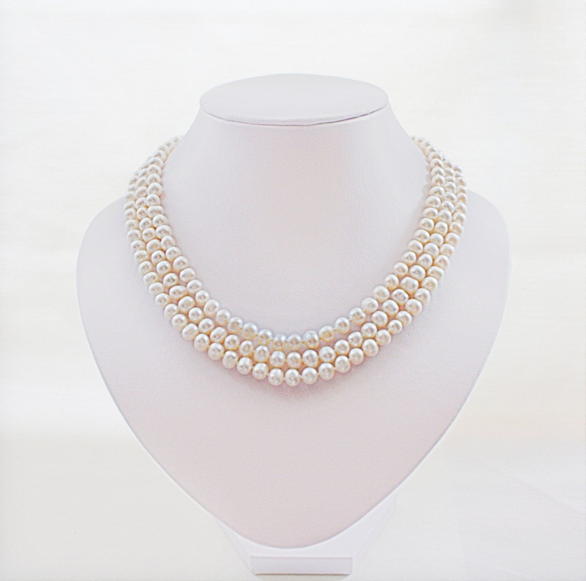 3 Strand Pearl Necklace Multistrand Pearl Necklace 3 Strand Etsy