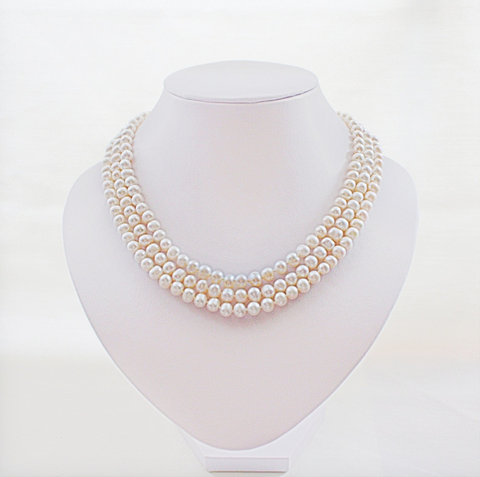 3 Strand Pearl Necklace Multistrand Pearl Necklace 3 Strand Etsy