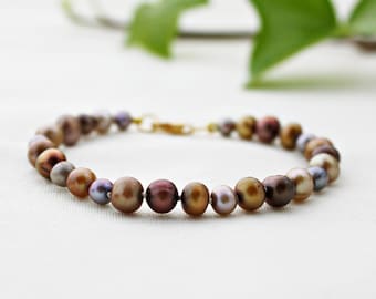 Boho Pearl Bracelet, Brown Pearl Bracelet, Chocolate Pearl Bracelet, Beige Pearl Bracelet, Layering Bracelet, Bohemian Bracelet