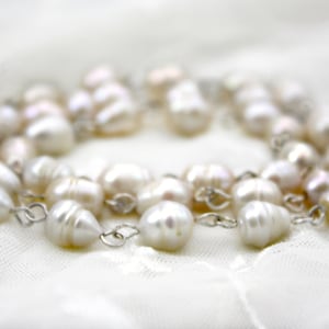 Freshwater Pearl Necklace, Rosary Style Jewelry, White Pearl Necklace, Chain Pearl Necklace, Large Pearl, Long Pearl Necklace, Baroque Pearl