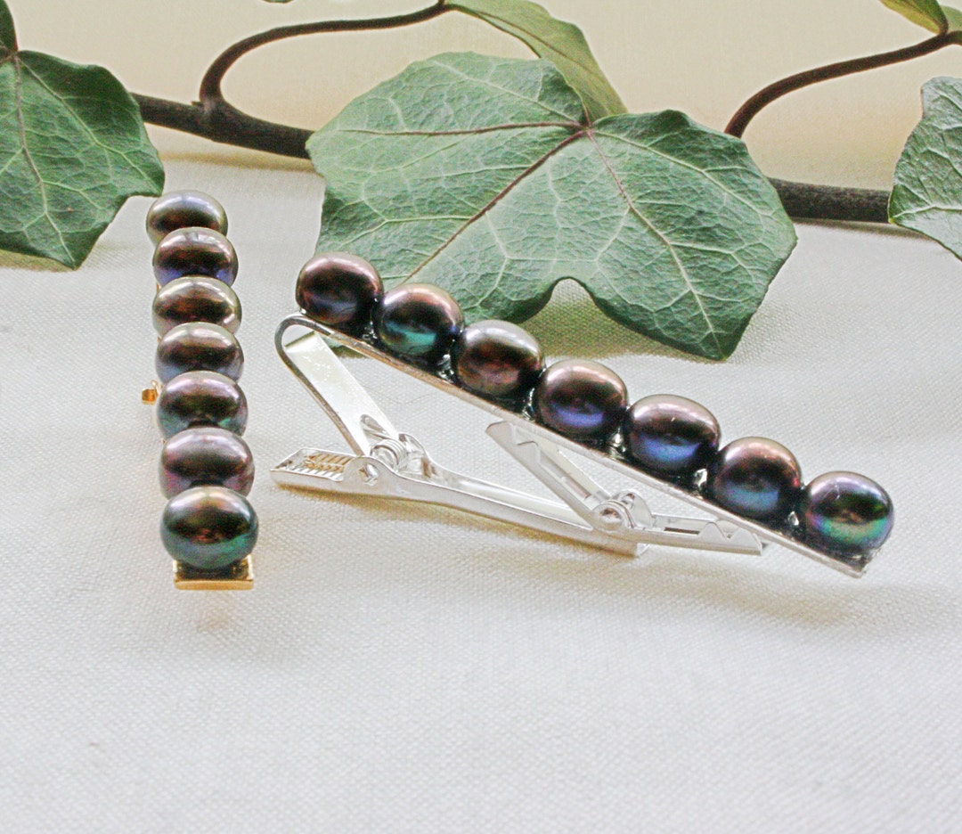 Black Pearl Tie Clip Tie Clip for Groom Groomsmen Tie Clip Etsy