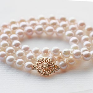 Akoya-parelketting, Akoya-parelstreng, Japanse parelketting, vintage Akoya-parelketting, gekweekte parelketting, rosé Akoya-parels