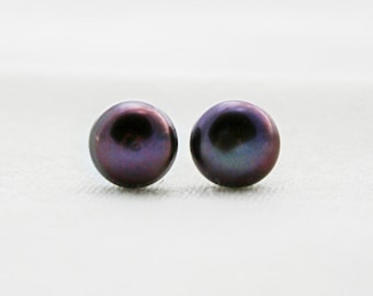 Pendientes de perlas negras de agua dulce: Pendientes chapados en oro de 14 quilates