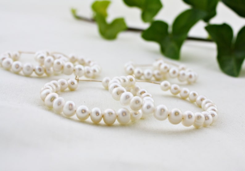 Pearl Hoop Earrings Freshwater Pearls Real Pearl Earrings Etsy