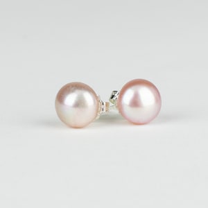 Pink Pearl Studs, Pink Freshwater Pearl Post Earrings, Real Pearl Post Earrings, Mauve Pearl Earrings, 14K Gold Pearl Posts