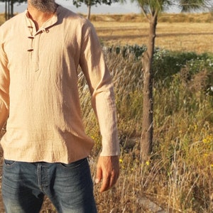 Men Khadi cotton Shirt with long sleeve, Men Khadi kurta, boho shirt, Hippie shirt, primitive shirt