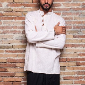 Men long sleeve white Khadi cotton Shirt, white cotton kurta, Hippie shirt,boho shirt