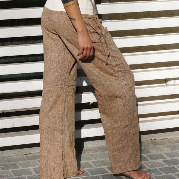 Pantalon de yoga en coton pour femmes avec taille élastique, pantalon de yoga, coton khadi, pantalon de tai chi, pantalon d'été hippie, pantalon de grossesse, pantalon de pyjama