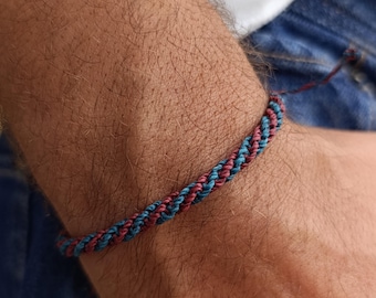Zweifarbiges Makramee Armband für Männer – verstellbare Kordel, geflochtenes Freundschaftsarmband, Geschenk für Ihn, Surferarmband, Boho, Hippie