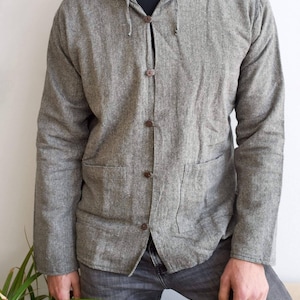 Khadi winter jacket with hoodie for men, cotton jacket, primitive clothing, black men coat,man shirt,