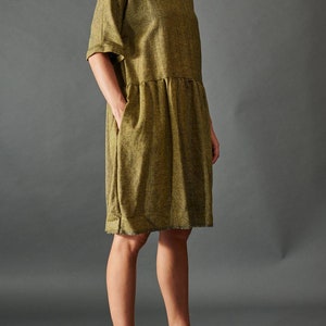 Runa•&lt;&lt; Loose Khadi Cotton Midi Dress, boho cotton dress, primitive dress, hippie dress,hand woven dress