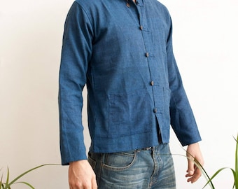 CHI-Men Khadi cotton Chinese Style shirt with long sleeve, light cotton jacket,cotton kurta, primitive shirt