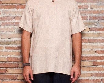 Men Khadi cotton shirt kurta with short sleeves, Khadi top, cotton summer kurta, Hippie shirt, primitive shirt,summer men shirt,ethnic shirt