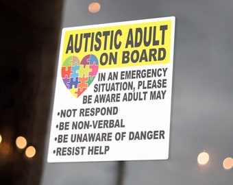 Adult With Autism On Board Sticker Decals