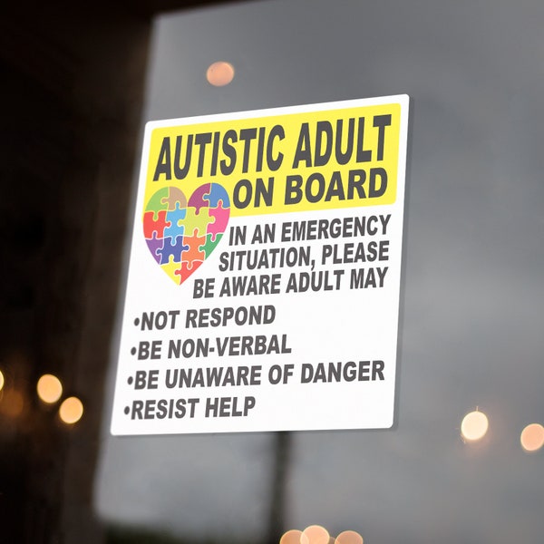 Adult With Autism On Board Sticker Decals