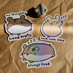 Herkenbare hamster holografische stickers | Geen Gedachten Hoofd Leeg | Leuke sticker | Waterdichte sticker | Laptopsticker | Syrische dwerghamster