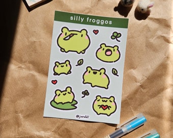 Silly Frog Sticker Sheet | Laptop Sticker | Cute Frog | Waterproof Sticker | Frog Lover Gift