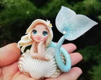 Mermaid clay doll, Polymer clay art doll, Handmade doll, Fantasy doll, Collectible doll, Mermaid  doll, Unique doll, Mermaid shell figurine