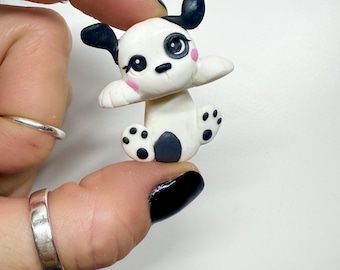 Handmade Polymer Clay Dog Phone Charm: Collectible Puppy with Eye Spot