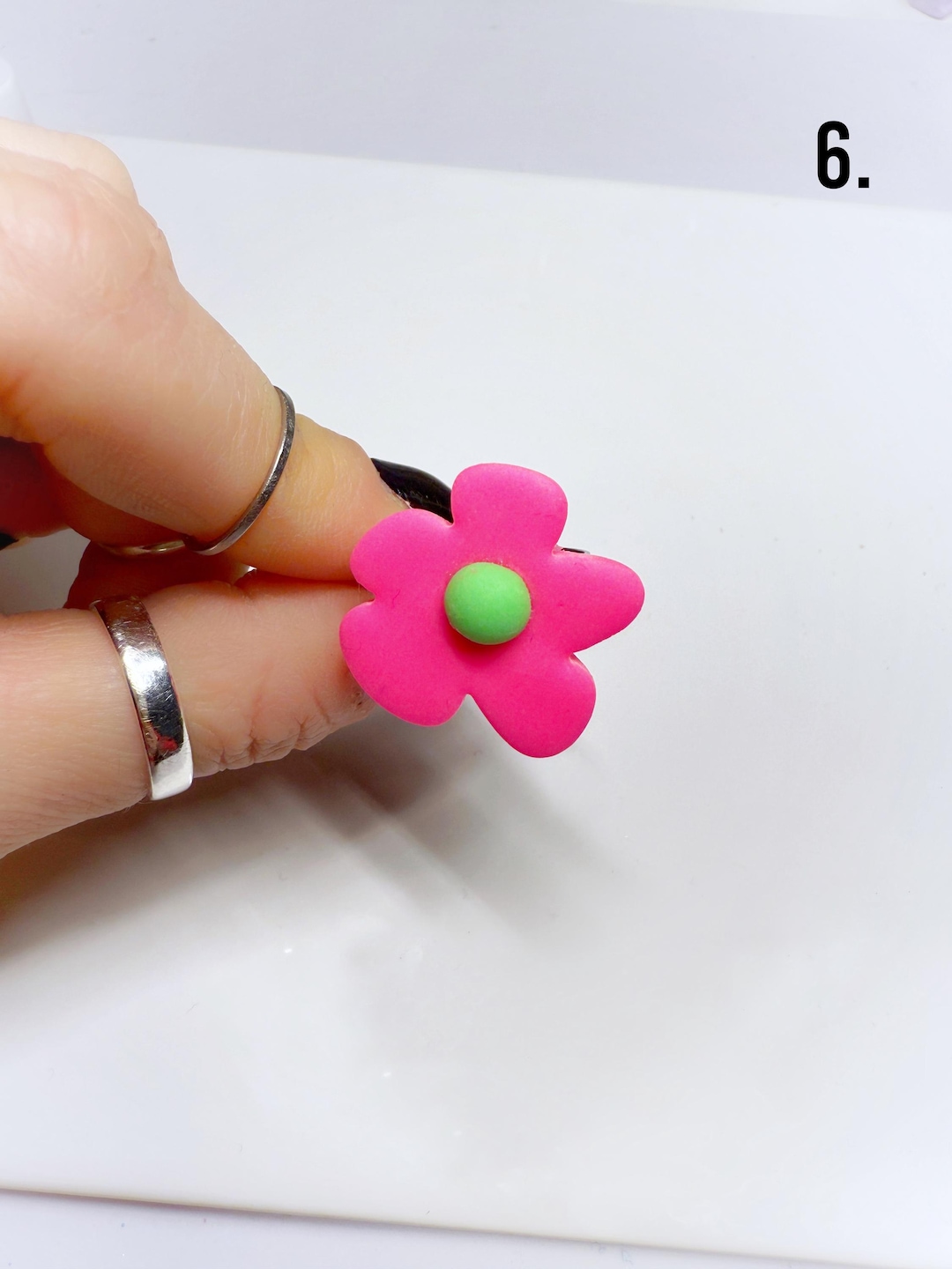 Polymer Clay Rigs Polymer Clay Flower Ring: Handmade Adjustable Stainless Steel Band ...