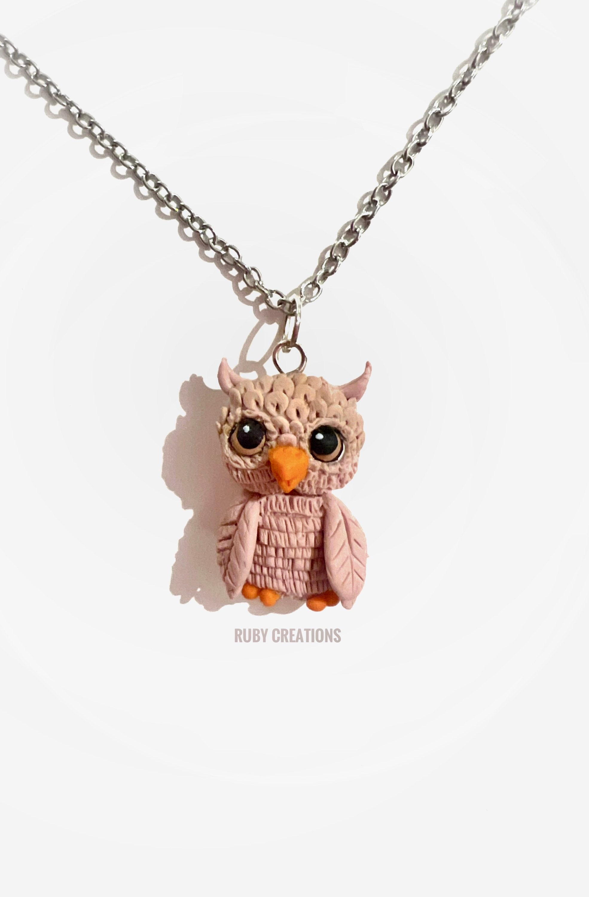 Handmade Baby Owl Necklace: Polymer Clay Animal Pendant