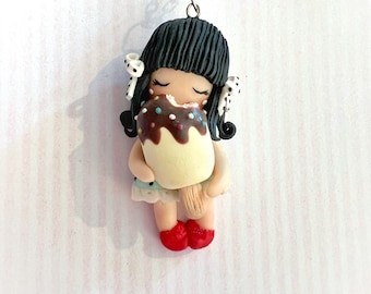 Handgemachte Polymer Clay Puppen-Halskette: Eis-Anhänger, Edelstahl-Kette