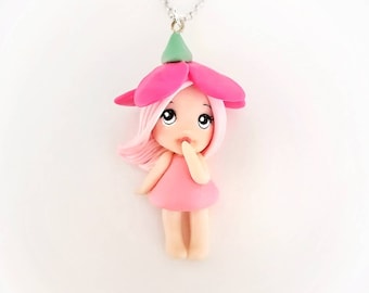 Miniature Fairy Garden Necklace - Tiny Polymer Clay Doll Pendant - Magical Wearable Art