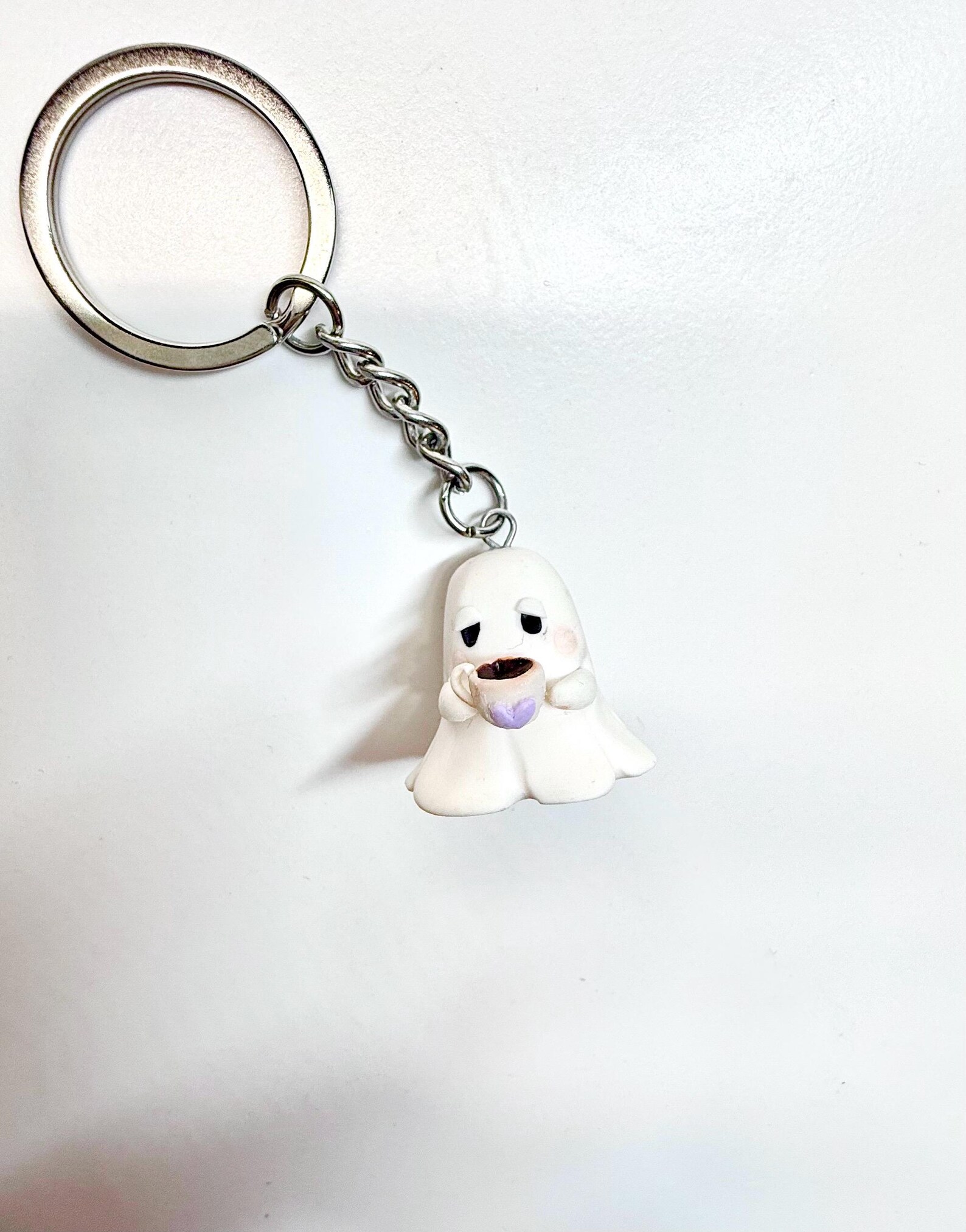 Grumpy Ghost Keychain: Handmade Polymer Clay Coffee Cup Charm - Etsy