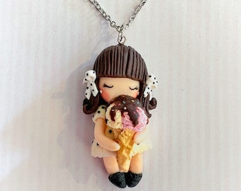 Handmade Ice Cream Doll Pendant Necklace: Polymer Clay Art Jewelry