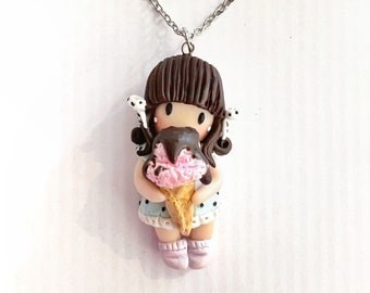 Handgemachte Polymer Clay Puppen-Halskette: Eiscreme-Anhänger, Edelstahlkette