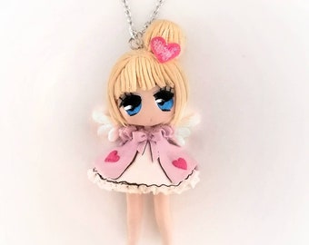 Handgemachte Chibi Chibi Engel Halskette: Kawaii Polymer Clay Schmuck