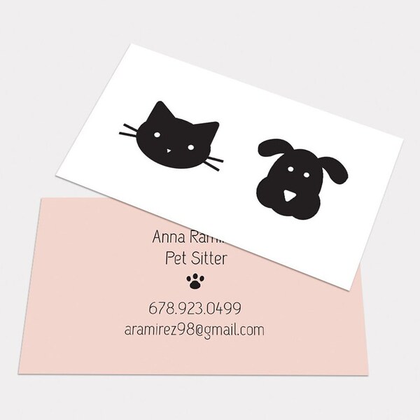CUSTOM DIGITAL CARDS: Modern Minimalist Cute Cat Dog Business Card, Pet Sitter, Groomer, Personal Calling Contact, Printable Download, Diy