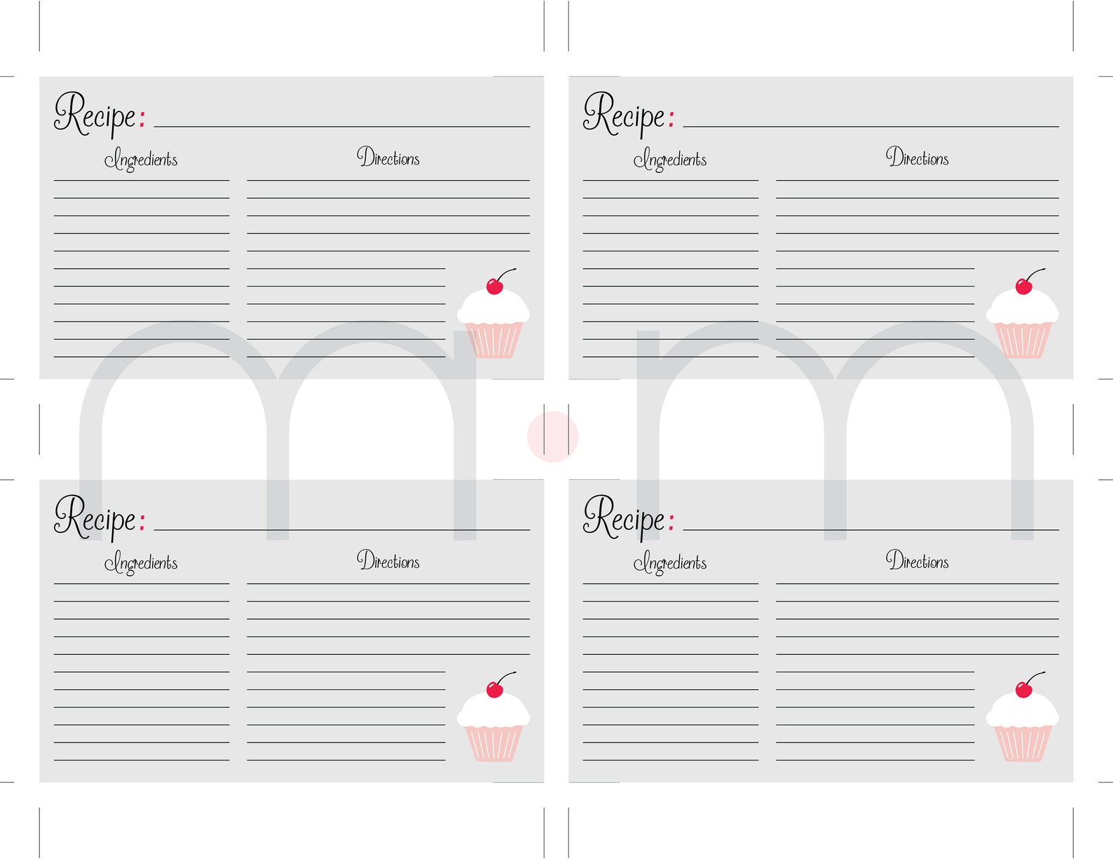 INSTANT DOWNLOAD: Cute Cupcake Recipe Cards Double Sided - Etsy