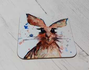 Brown Hare Wooden Coaster, Woodland Creature, Home Decor, Thank you coaster