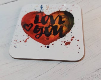 Love You Wooden Coaster, Wooden Tile, Drinks Coaster, Last minute gift, Christmas Gift, Christmas