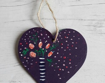 Painted Wooden Flower, Heart Hanging Decoration
