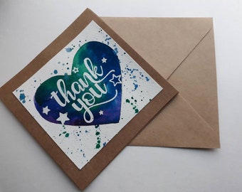 Thank You Card, Appreciation Card, Unique Card, Original Card, Watercolour Card