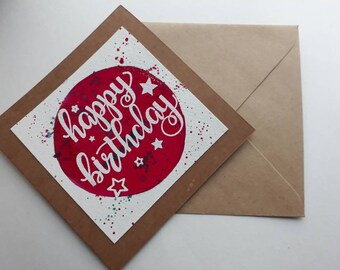 Unique Happy Birthday Card, Watercolour Card, Birthdays, Original Card, Card For Him, Card For Her, Splatter Ink Card