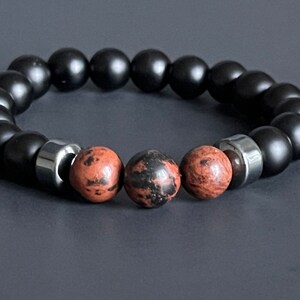 Earth-tone Gemstones with Black Onyx Beaded Bracelet - Gender Neutral, Unisex, Men&#39;s, Women&#39;s