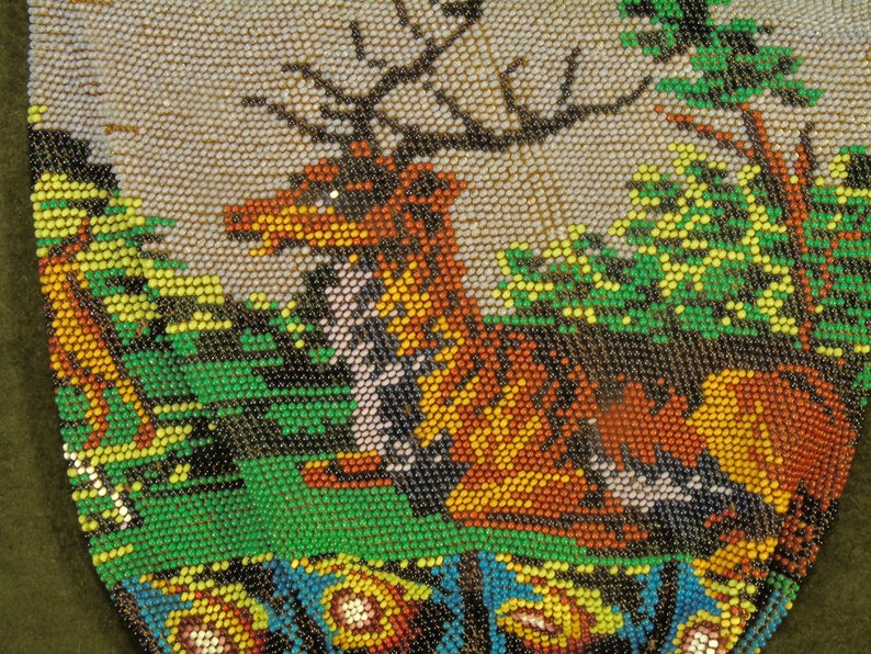 Antique very rare micro-bead drawstring gunpowder bag 1875.