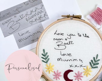 Custom Handwriting Embroidery Hoop, Personalised Mother’s Day Gift, Embroidered Drawing, Grandparent Gift, Memory Gift, Handwritten Message