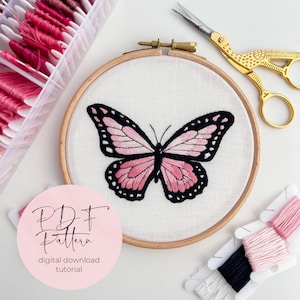 Hand Embroidery Butterfly PDF Pattern, Embroidery Tutorial Stitch Guide, Learn Embroidery, Downloadable Embroidery, Thread Painting Pattern
