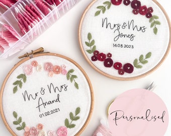 Personalised Wedding Embroidery Gift, Cotton Anniversary Gift, Hand Embroidery Hoop, Custom Gift, Couple Name, Custom Wedding Sign.